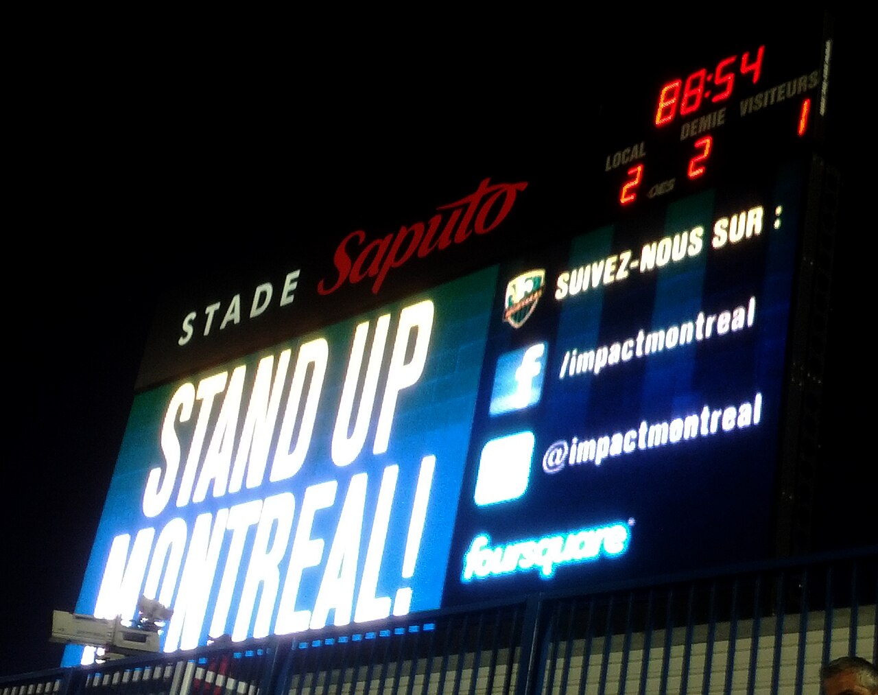 Wedstrijdscorebord in Stade Saputo, Montreal (CC BY-SA 3.0 / Wikimedia Commons)